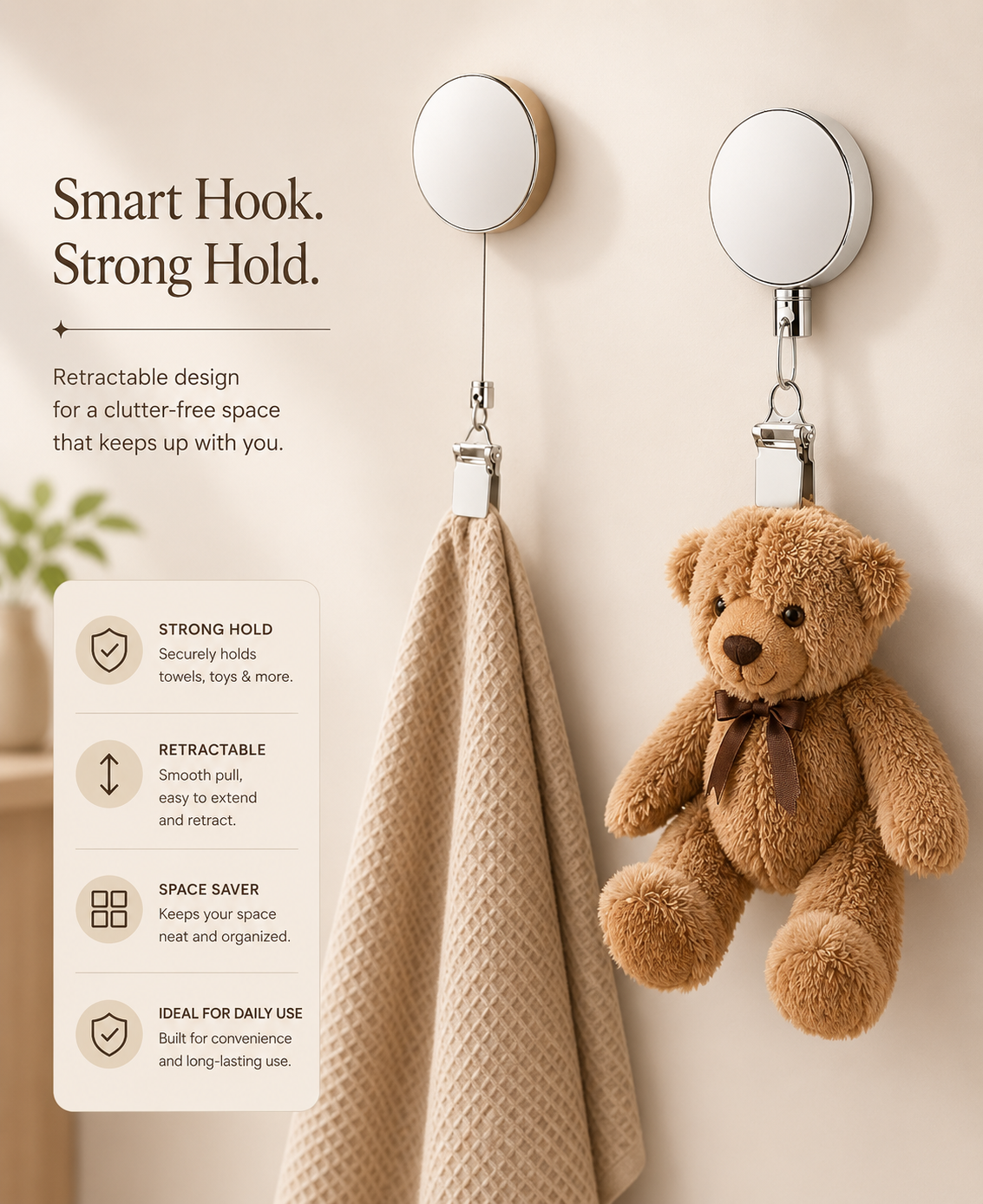 Nestiq™ Retractable Clip-On Holder